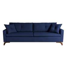 Sofá 3 Lugares Viena Veludo Azul 190 cm