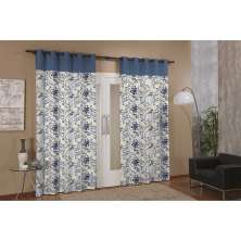 Cortina de Parede para Varão Anna Prime Azul Floral Têxtil Lar