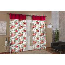 Cortina de Parede para Varão Anna Prime Vermelho Floral Têxtil Lar