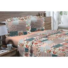 Jogo de Cama Casal 180 fios Romantique Patchwork Salmão 4 peças Textil Lar