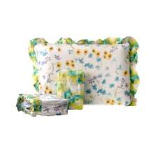 Jogo de Cama Solteiro 180 fios Romantique Verde Floral com Xadrez 3 peças Textil Lar