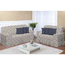 Kit Capa de Sofá 2 e 3 lugares Decore Azul Marinho Estampado 2 peças Textil Lar