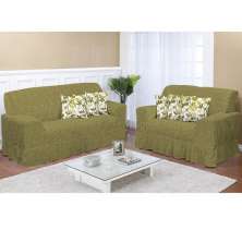 Kit Capa de Sofá Rajado 2 e 3 lugares Decore Musgo 2 peças Textil Lar