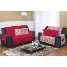 Kit Protetor de Sofá Dupla Face 2 e 3 lugares Decore Vermelho Estampado 2 peças Textil Lar