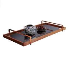 Bandeja Espelhada MDF Laminado Castanho com Alça em Metal Cobre