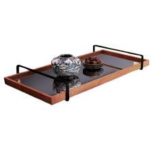Bandeja Espelhada MDF Laminado Castanho com Alça em Metal Preto