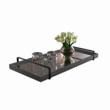 Bandeja Espelhada MDF Laqueado Concreto com Alça em Metal Preto
