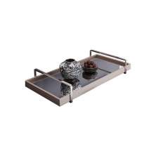 Bandeja Espelhada MDF Laqueado Off White com Alça em Metal Cromado
