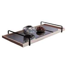 Bandeja Espelhada MDF Laqueado Off White com Alça em Metal Preto