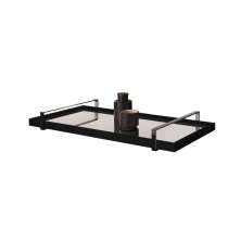 Bandeja Espelhada MDF Laqueado Preto com Alça em Metal Cromado