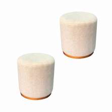 Kit 2 Puff Barcelona Linho Bege e Base Madeira
