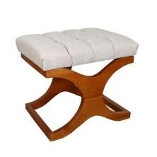 Puff Dubai Decorativo Tecido Linho Bege e Base de Madeira
