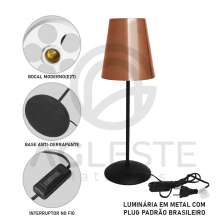 Abajur Ambiente 01 Lâmpada E27 Preto/Cobre - T.Y Iluminação