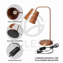 Abajur Ravena 01 Lâmpada E27 Cobre - T.Y