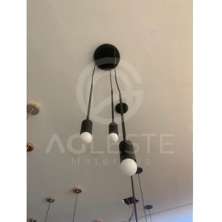 Pendente Kit Suspensão Haste Longa 03 Lâmpada E27 Preto - T.Y Iluminação