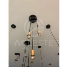 Pendente Kit Suspensão Haste Longa 03 Lâmpada E27 Preto/Cobre - T.Y Iluminação