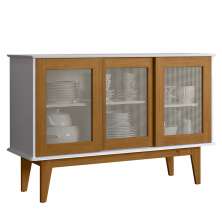 Balcao Buffet Detroit 3 Portas Correr 125 cm Branco Nature Tebar