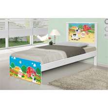 Cama Solteiro Adesivada Fazendinha Colorida com Colchão