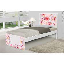 Cama Solteiro Adesivada Rosas com Colchão