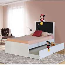 Cama Solteiro Barcelona Branca E Preto Com Auxiliar Tebarrot