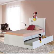 Cama Solteiro Barcelona Branco E Preto Com Cama Auxiliar - Tebarrot