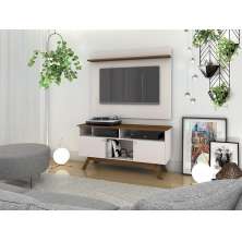 Rack Para Tv Amsterdã Com Painel Vênus Madeira / Off White - Tebarrot