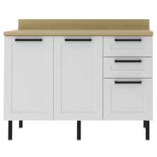 Balcão Com Tampo 120 cm MDF 2P 3G Branco Carvalho Tecno Mobili