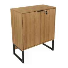 Balcao 02 Portas Com Chave Pes Tubular ME4154 Amendoa Preto Tecno Mobili