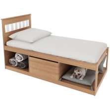 Cama Solteiro 2 Nichos 1 Bau CM8037 Amendoa Branco Tecno Mobili