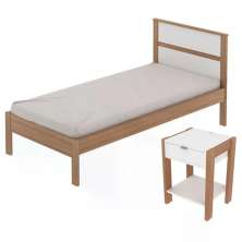 Cama Solteiro CM8004 E Mesa De Cabeceira AZ1016 QT2 Amendoa Branco Tecno Mobili