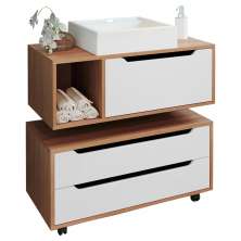 Conjunto 3 Peças Para Banheiro BN3600X43X44 Amendoa Branco Tecno Mobili