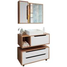Conjunto 4 Peças Para Banheiro BN3600X43X44X45 Amendoa Branco Tecno Mobili