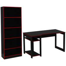 Conjunto Mesa e Armario Gamer ME4141 ME4152 Preto Vermelho Tecno Mobili