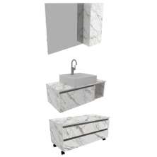 Conjunto Para Banheiro Armarios Com Cuba BN1 Marmore Branco Tecno Mobili