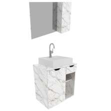 Conjunto Para Banheiro Armarios Com Cuba E Espelho BN2 Marmore Branco Tecno Mobili