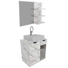Conjunto Para Banheiro Armarios Com Cuba E Espelho BN3 Marmore Branco Tecno Mobili