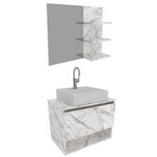 Conjunto Para Banheiro Armarios Com Cuba E Espelho BN5 Marmore Branco Tecno Mobili