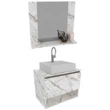Conjunto Para Banheiro Armarios Com Cuba E Espelho BN7 Marmore Branco Tecno Mobili