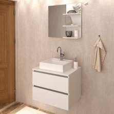 Conjunto Para Banheiro Armarios Com Cuba E Espelho BN8 Branco Tecno Mobili