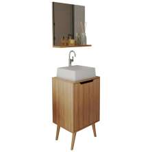 Conjunto Para Banheiro Gabinete Com Cuba e Espelheira Amendoa BN3630x41x42 Tecno Mobili