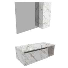 Conjunto Para Banheiro Gabinete E Espelheira BN3601x02 Marmore Branco Tecno Mobili