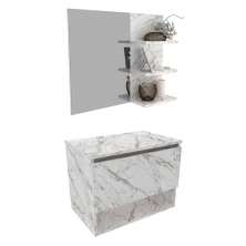 Conjunto Para Banheiro Gabinete E Espelheira BN3606x08 Marmore Branco Tecno Mobili