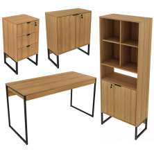 Conjunto Para Escritorio 4 Peças Office Tubular Amendoa Preto Tecno Mobili