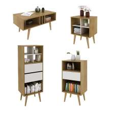 Conjunto Para Sala De Estar 04 Peças Natural Off White Tecno Mobili