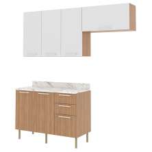 Cozinha Modulada 4 Pecas 200 cm MDP Freijo Branco Marmore Branco Tecno Mobili