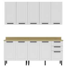 Cozinha Modulada 6 Pecas 190 cm MDF Branco Carvalho Tecno Mobili
