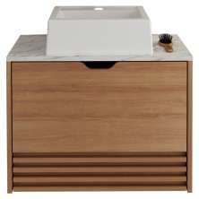 Gabinete Com Cuba Para Banheiro BN3630x13 Amendoa Marmore Branco Tecno Mobili