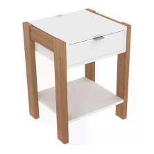 Mesa De Cabeceira Com Tomada 1 Gaveta AZ1016 Amendoa Branco Tecno Mobili