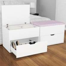 Puff Baú com Gaveta PU2051 Branco/Rosa - Tecno Mobili