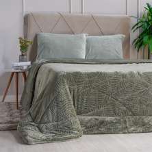 Edredom Solteiro Plush Sense New Dupla Face Toque Flannel 160x220cm Oliva Escuro